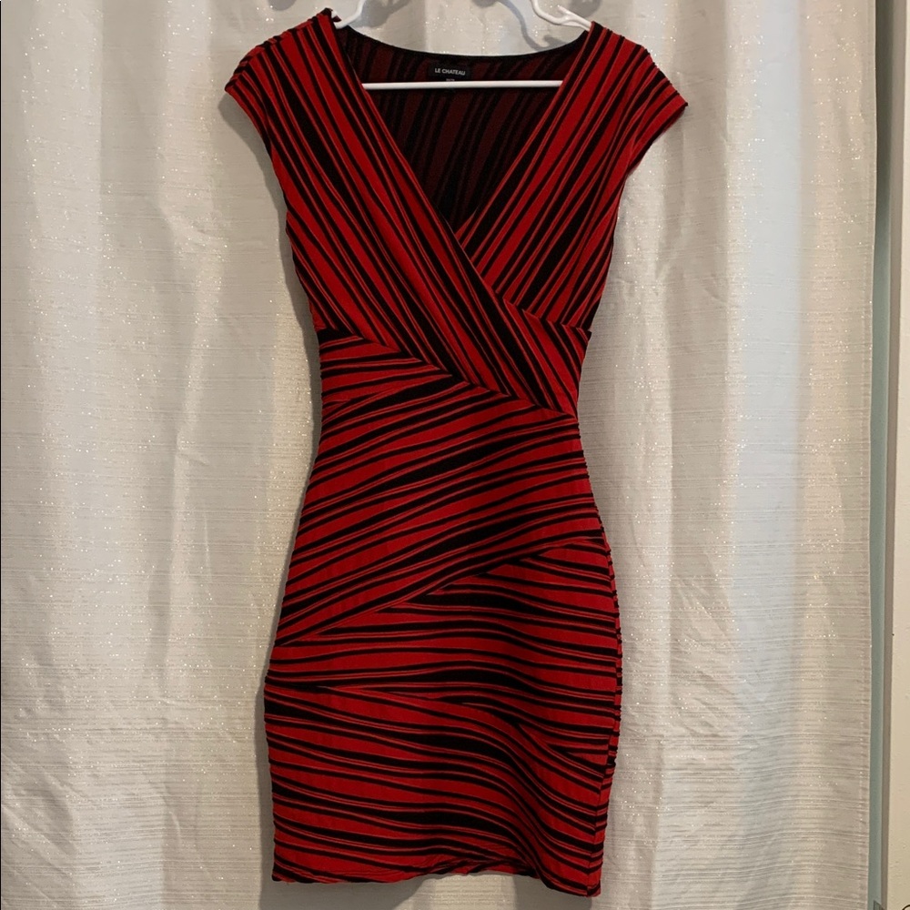 Le Chateau Red and Black Geometric Mini Dress